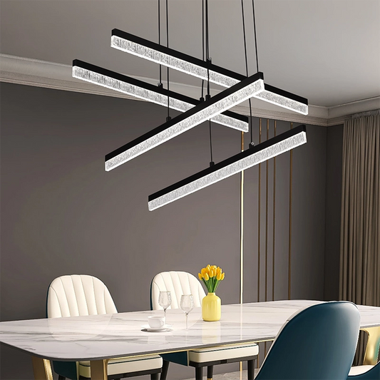 Závěsný akrylový LED lustr LT181/4BK, 54W, světlo 3000/4000/6000K, černý, nastavitelná výška
