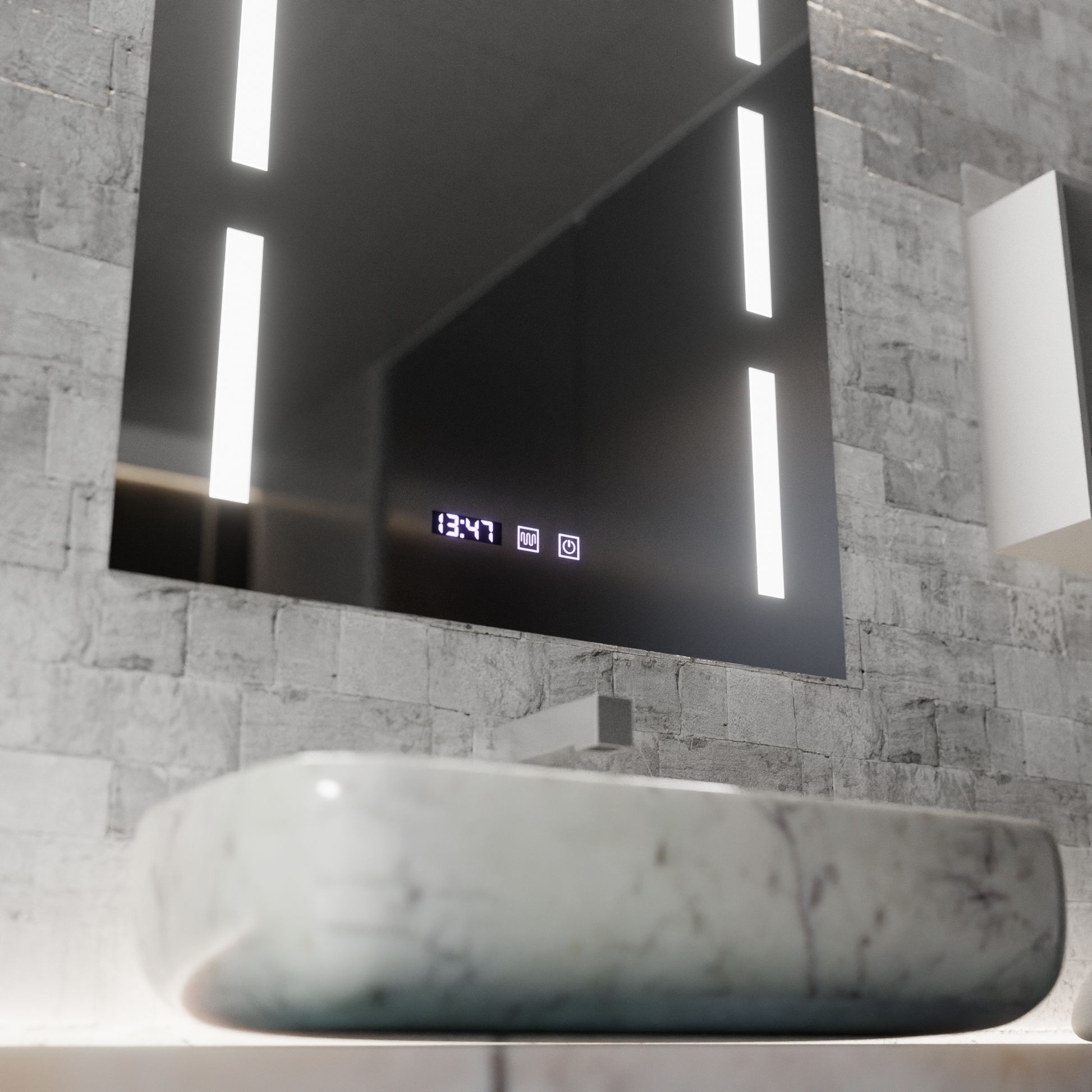 Zrcadlo LED Touch Erich S86/60X80 Systém odmlžování, hodiny a teplota 60x80 cm Zrcadla Korman S Výchozí název Alessandro Design
