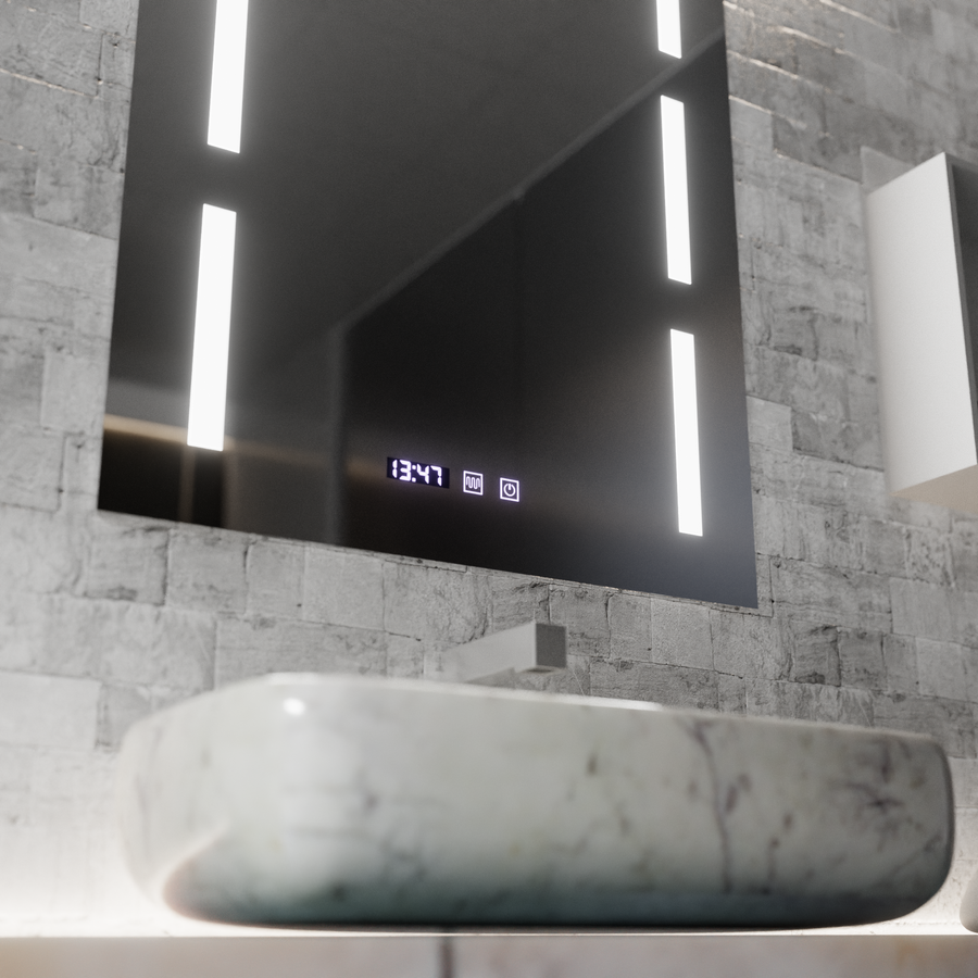 Zrcadlo LED Touch Erich S86/60X80 Systém odmlžování, hodiny a teplota 60x80 cm Zrcadla Korman S Výchozí název Alessandro Design