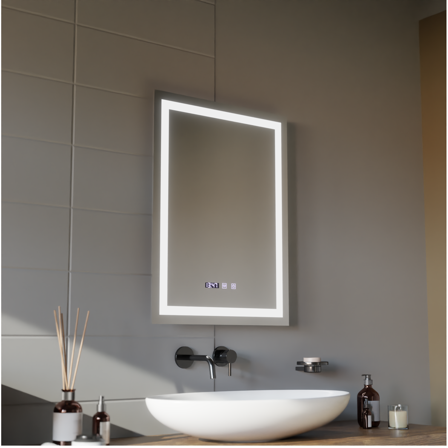 MODENA LED Touch Mirror Odmlžovací systém, hodiny a teplota 60x80 cm Korman S Mirrors Výchozí název Alessandro Design
