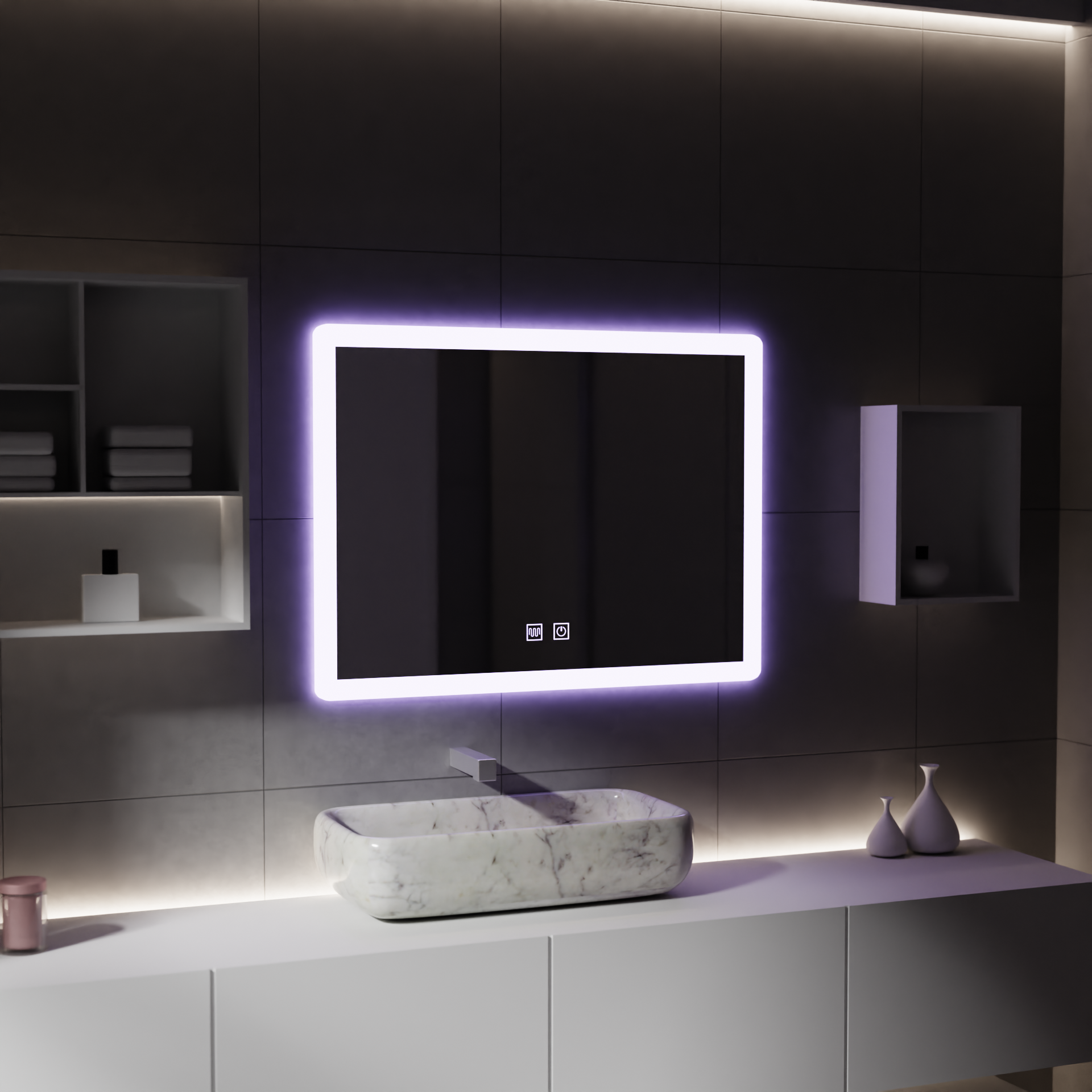 Obdélníkové LED zrcadlo, 80x60cm, Touch VENERA, Demister System, Stmívatelná zrcátka Korman E Výchozí název Alessandro Design