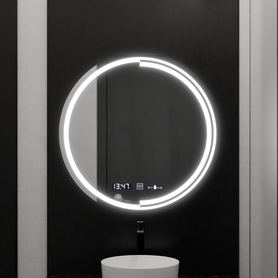LED kulaté zrcadlo, 60 cm, MotionGlow Sensor Consuel Marcello, systém odmlžování, hodiny a teploměr, stmívatelná zrcátka Marcello Výchozí název Alessandro Design