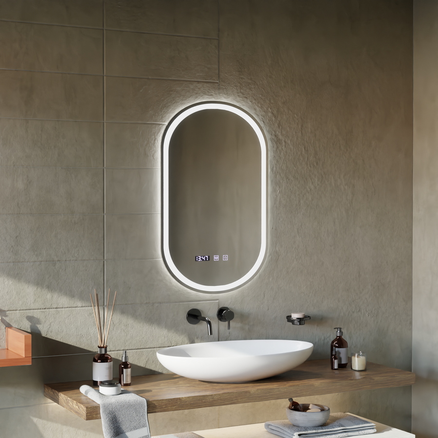 LED dotykové zrcadlo ONIRA Systém odmlžování, hodiny a teplota 50x80 cm Zrcadla Korman S Výchozí název Alessandro Design