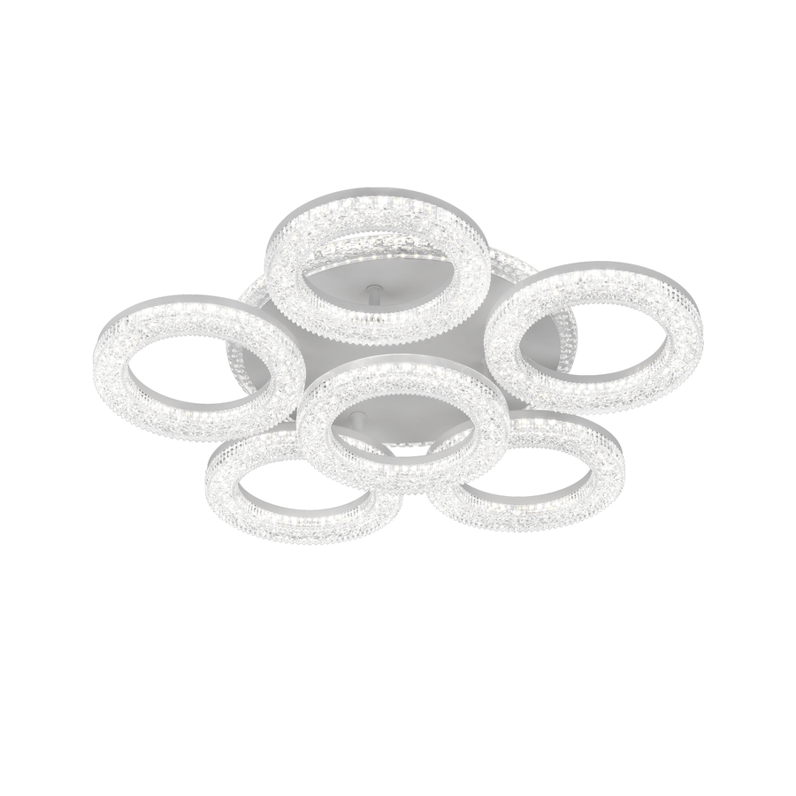 FREJA LED lustr s dálkovým ovládáním, 51cm, 90W, 3000K/4000K/6000K, stmívatelný, bílý, krystaly, 6 kruhů LED lustry s dálkovým ovládáním Výchozí název Alessandro Design