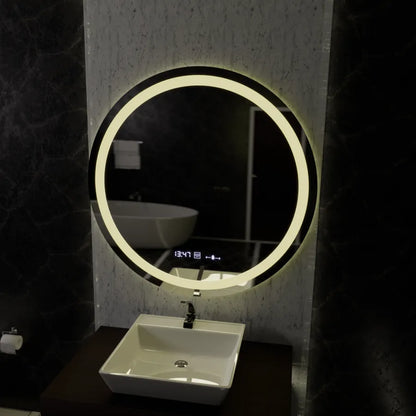 LED kulaté zrcadlo, 100 cm, Celeste MotionGlow Marcello, odmlžovací systém, hodiny a teploměr, Dimabila zrcátka Marcello Výchozí název Alessandro Design