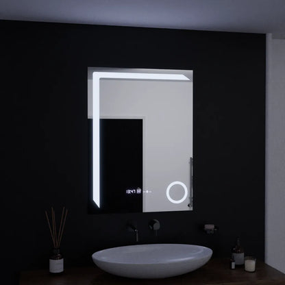 Obdélníkové LED zrcadlo, 60x80cm, Precision MotionGlow Marcello, Systém odmlžování, Hodiny & Teploměr, Kosmetická lupa, Stmívatelná zrcátka Marcello Výchozí název Alessandro Design