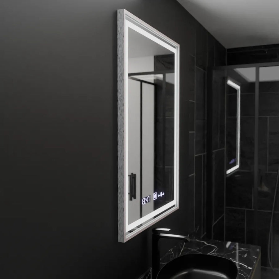 Obdélníkové LED zrcadlo, 60x80cm, Verite Imperial Silver Motion Glow Marcello, Demister System, Hodiny a teploměr, Stmívatelná zrcátka Marcello Výchozí název Alessandro Design