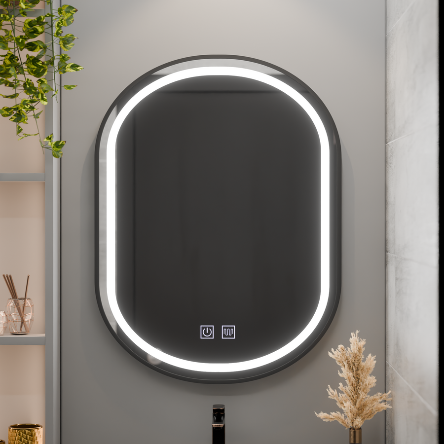 Oválné LED zrcadlo 50x80cm VETRO Touch Dimmable Demister System, černý rám Korman Mirrors E Výchozí název Alessandro Design