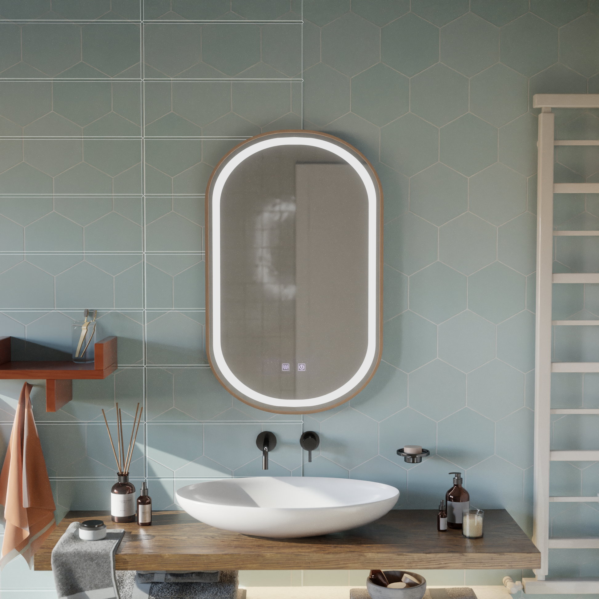 LED Touch Impora Mirror Demist System 50x80 cm Rose Gold Rám Zrcadla Korman E Výchozí název Alessandro Design