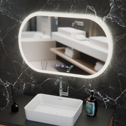 Oválné LED zrcadlo, 80x50cm, Altera Marcello MotionGlow senzor, odmlžovací systém, hodiny a teploměr, stmívatelná Marcello zrcadla Výchozí název Alessandro Design