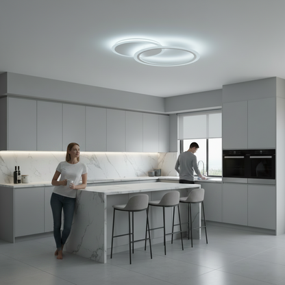 LED lustr s dálkovým ovládáním LUCY 27W, 2 kruhy, studené/teplé/neutrální světlo, stmívatelné, bílý LED lustr s dálkovým ovládáním Výchozí název Alessandro Design