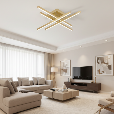 LED lustr s dálkovým ovládáním LINEX, 53W, světlo 3000K/4000K/6000K, stmívatelný, zlatý