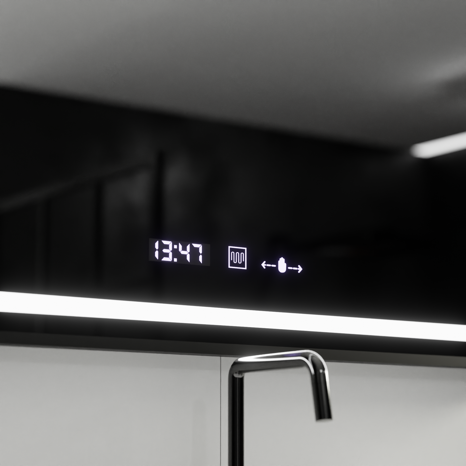 Obdélníkové LED zrcadlo, 120x80 cm, Verite Majeste Noir Motion Glow Marcello, systém odmlžování, hodiny a teploměr, stmívatelná zrcátka Marcello Výchozí název Alessandro Design