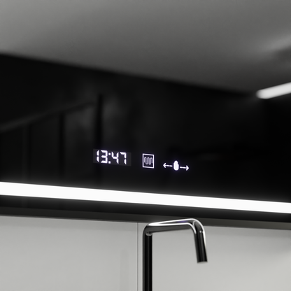 Obdélníkové LED zrcadlo, 120x80 cm, Verite Majeste Noir Motion Glow Marcello, systém odmlžování, hodiny a teploměr, stmívatelná zrcátka Marcello Výchozí název Alessandro Design
