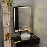 Zrcadlo LED Touch Systém odmlžování LUCIDA, hodiny a teplota 50x70 cm Rám Černá kartáčovaná zrcadla Korman S Výchozí název Alessandro Design