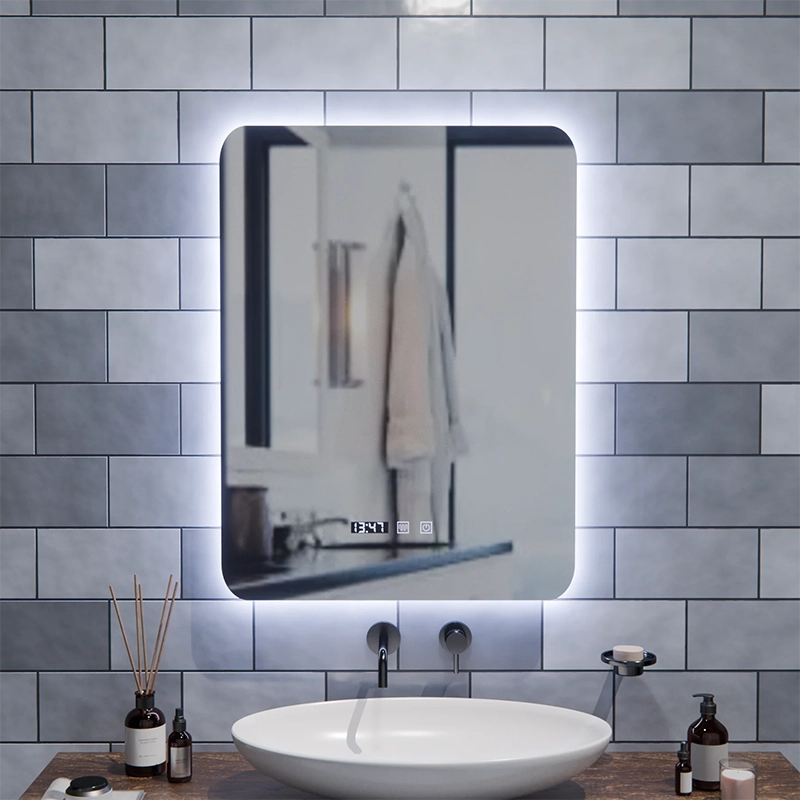 ARTAR dotykové obdélníkové LED zrcadlo, 60X80cm, odmlžovací systém, stmívatelné, hodiny a teplota, teplé neutrální studené světlo 3000K/4000K/6000K