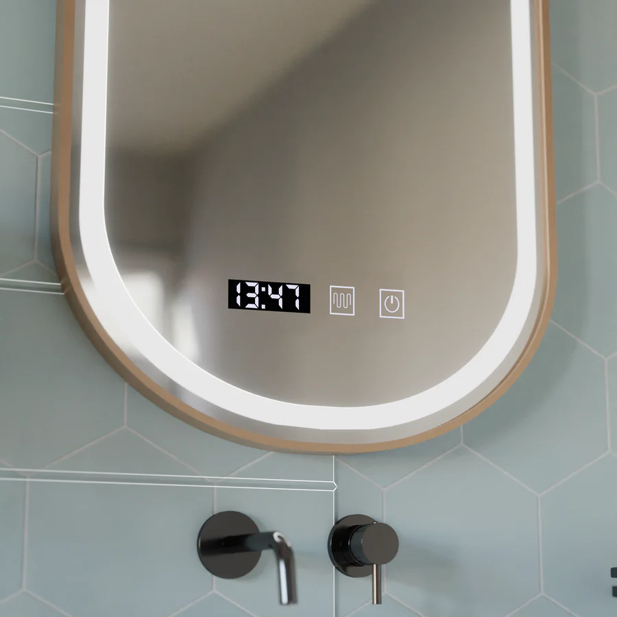 Oválné LED zrcadlo, 50x80cm, Roven Marcello MotionGlow senzor, systém odmlžování, hodiny a teploměr, stmívatelná zrcátka Marcello Default Title Alessandro Design