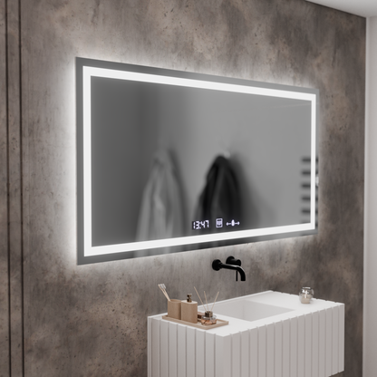 Obdélníkové LED zrcadlo, 120x60cm, Verite MotionGlow Marcello, systém odmlžování, hodiny a teploměr, stmívatelná zrcátka Marcello Výchozí název Alessandro Design