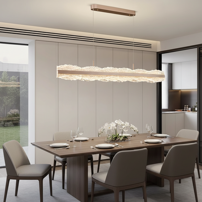 Závěsný LED lustr s dálkovým ovládáním NIVALIS 55W, délka 120cm, studené/teplé/neutrální světlo, stmívatelný, výškově nastavitelný, zlatý