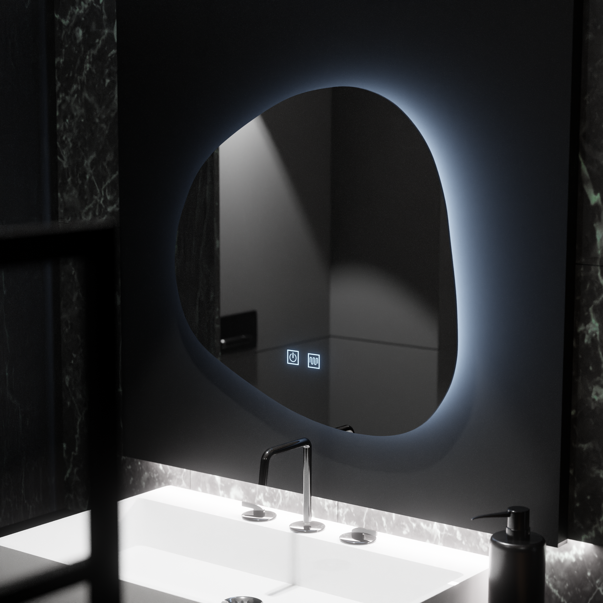 Organické LED zrcadlo 60x60cm, Duna Touch, Demister System, stmívatelná zrcátka Korman E Výchozí název Alessandro Design