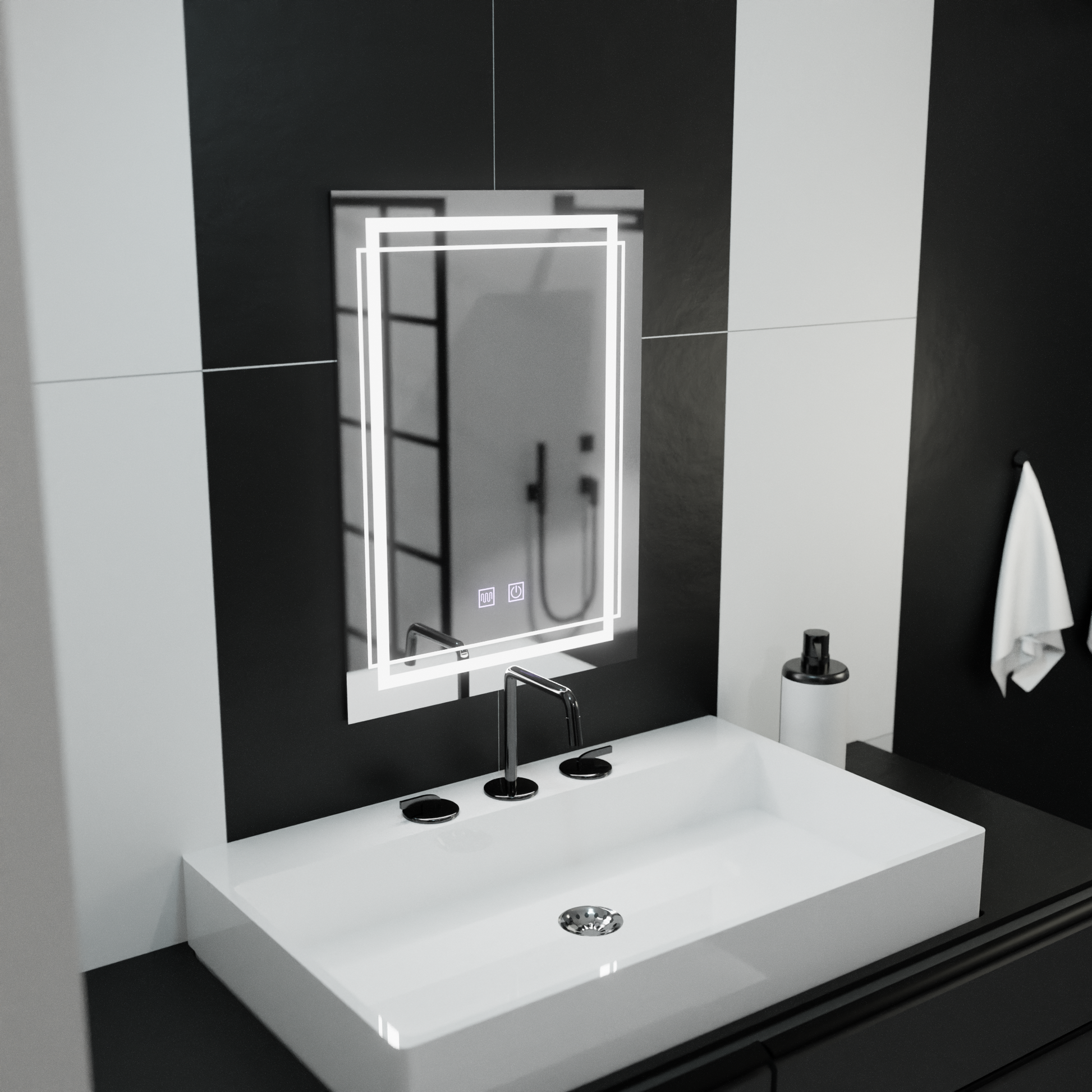 Obdélníkové LED zrcadlo, 60x80cm, KOVEN Touch, Demister System, Stmívatelná zrcátka Korman E Výchozí název Alessandro Design