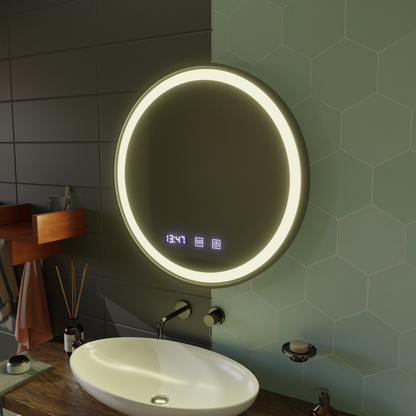 LED dotykové zrcátko NOVARA Demister System, Clock and Temperature 90 cm Černý rám broušená zrcadla Korman S Výchozí název Alessandro Design
