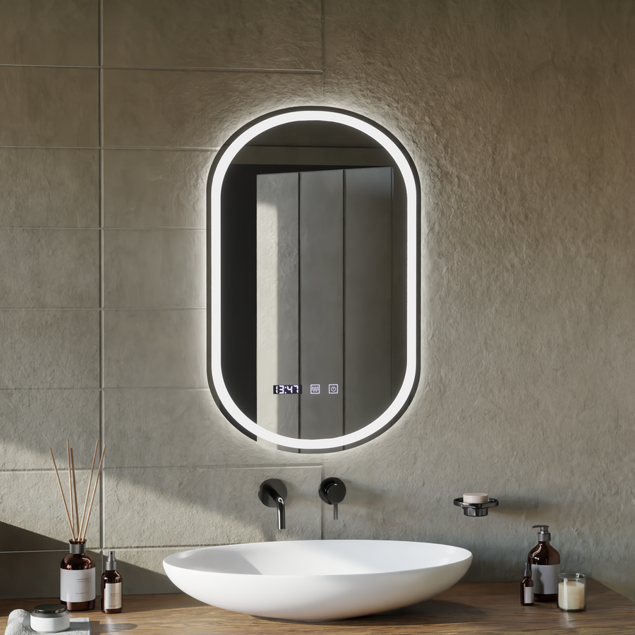 LED dotykové zrcadlo ONIRA Systém odmlžování, hodiny a teplota 50x80 cm Zrcadla Korman S Výchozí název Alessandro Design