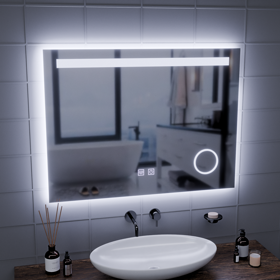 Obdélníkové LED zrcadlo, 80x60cm, Piano Touch, Demister System, Stmívatelné, Studené světlo 6000K Zrcadla Korman E Výchozí název Alessandro Design