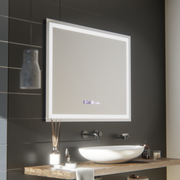 Obdélníkové zrcadlo LED, 100 x 75 cm, Verite MotionGlow Marcello, systém odmlžování, hodiny a teploměr, stmívatelná zrcadla Marcello Výchozí název Alessandro Design