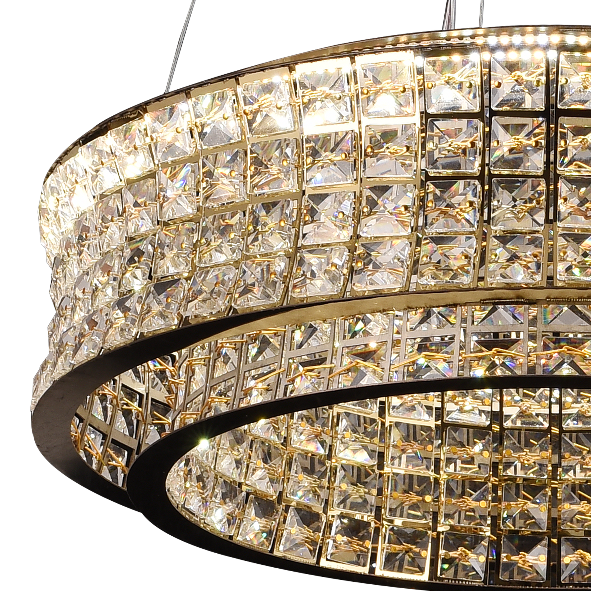 Lustra LED cu Telecomanda,LLC160/500GD, Cristal si Metal, 54W, Dimabila, Inaltime Reglabila, Lumina Rece/Calda/Neutra, Iluminat Luxos Lustre LED cu Telecomanda Default Title Alessandro Design