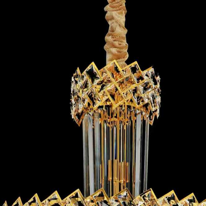Křišťálový lustr CC800/700X2100GD, 33xE14, Průměr 70 cm, Výška 210 cm, Lesklý zlatý, Nastavitelná výška, Elegantní Design Křišťálové lustry Výchozí název Alessandro Design