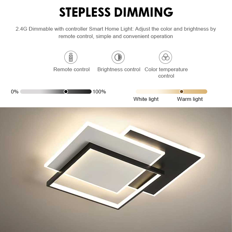 LED lustr s dálkovým ovládáním CHIARA 98W, 3 čtverce, studené/teplé/neutrální světlo, stmívatelné, černé LED lustry s dálkovým ovládáním Výchozí název Alessandro Design