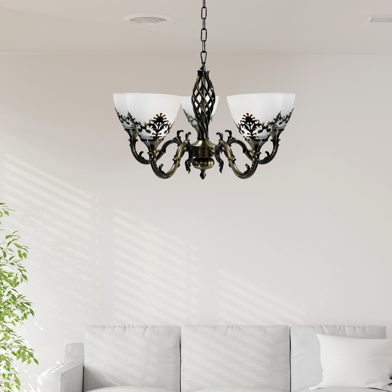 Rustikální lustr COTTAGE, 5XE27, starožitný bronz, kov a sklo Classic Candelabra Výchozí název Alessandro Design