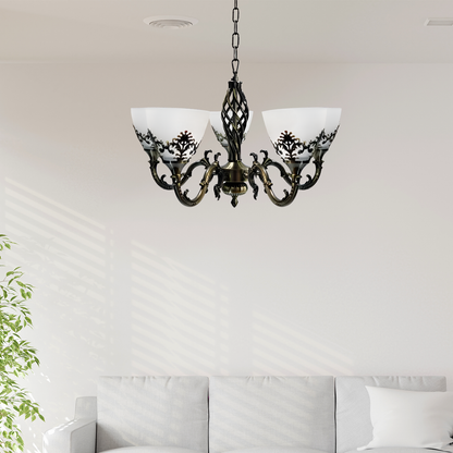 Rustikální lustr COTTAGE, 5XE27, starožitný bronz, kov a sklo Classic Candelabra Výchozí název Alessandro Design
