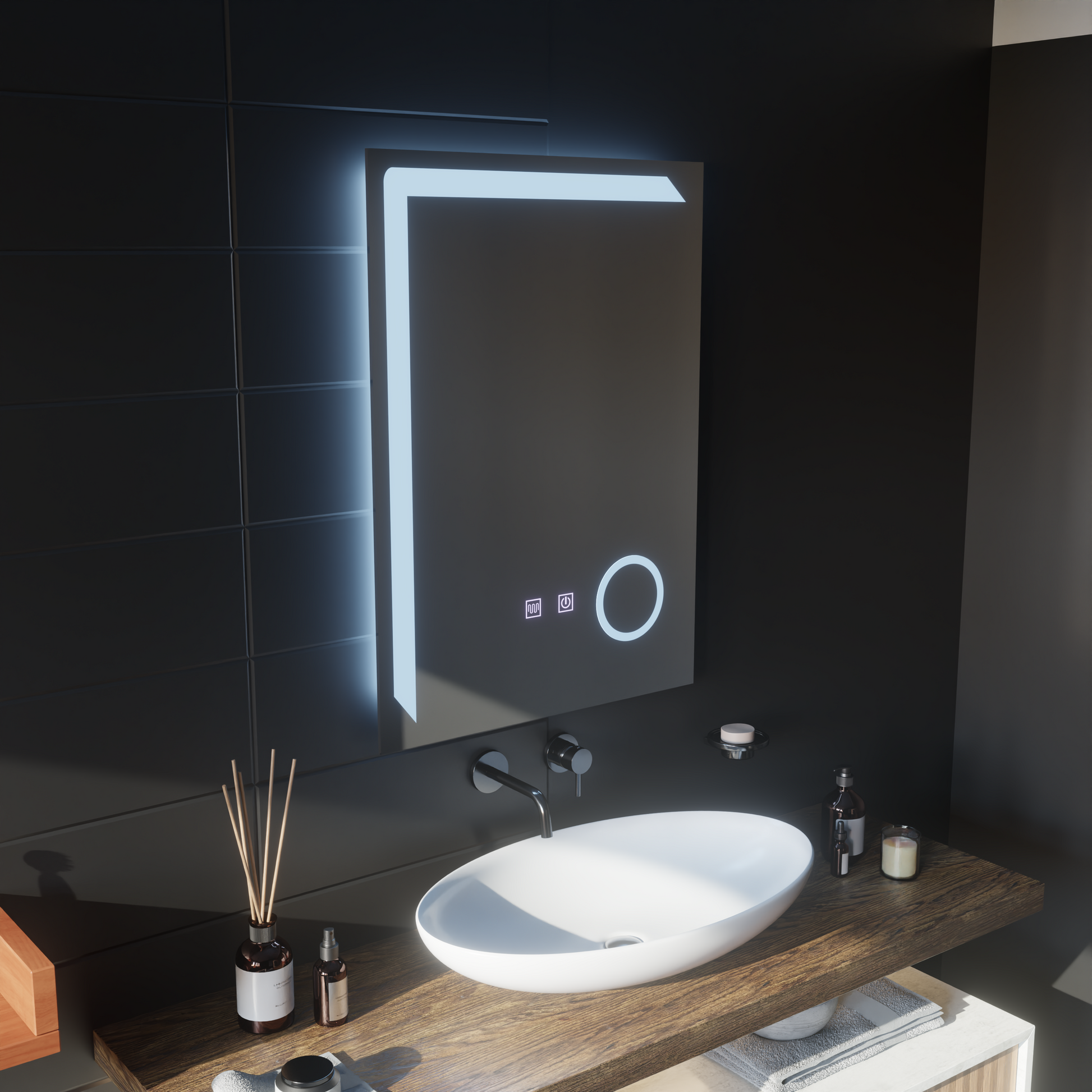 Obdélníkové LED zrcadlo, 60x80cm, Linea Touch, Demister System, Stmívatelné zrcátka Korman E Výchozí název Alessandro Design