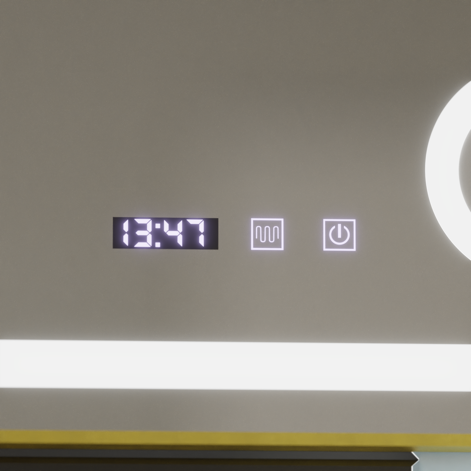 LED Touch CLARUS Systém odmlžování zrcadla, hodiny a teplota 80x60 cm Zlatý rám kartáčovaná kosmetická lupa Zrcadla Korman S Výchozí název Alessandro Design