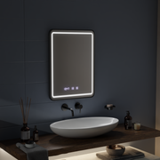 Zrcadlo LED Touch Systém odmlžování LUCIDA, hodiny a teplota 60x80 cm Rám Černá kartáčovaná zrcadla Korman S Výchozí název Alessandro Design