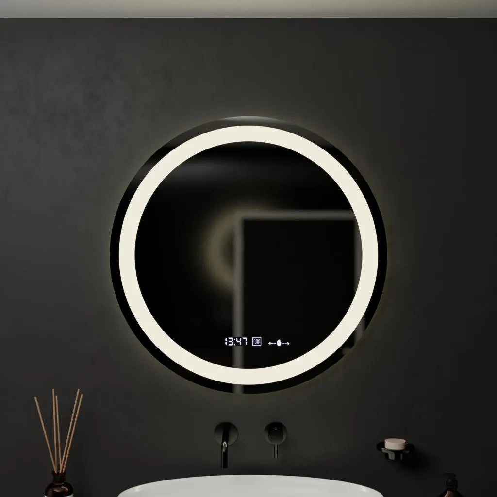 Kulaté LED zrcadlo, 60 cm, Celeste MotionGlow Marcello, Demister System, Hodiny & Teploměr, Stmívatelné, Teplé Neutrální Studené světlo 3000K/4000K/6000K Zrcadla Marcello Výchozí název Alessandro Design