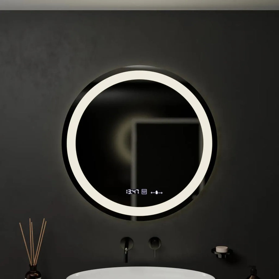 Kulaté LED zrcadlo, 60 cm, Celeste MotionGlow Marcello, Demister System, Hodiny & Teploměr, Stmívatelné, Teplé Neutrální Studené světlo 3000K/4000K/6000K Zrcadla Marcello Výchozí název Alessandro Design