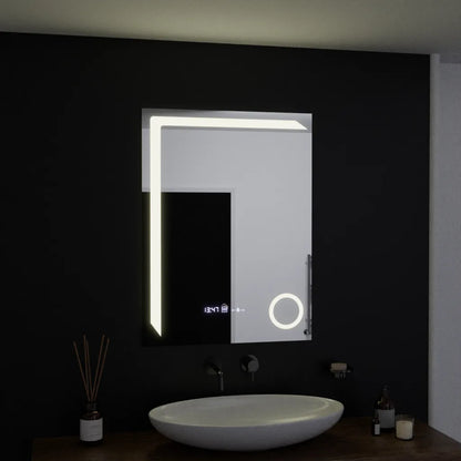 Obdélníkové LED zrcadlo, 60x80cm, Precision MotionGlow Marcello, Systém odmlžování, Hodiny & Teploměr, Kosmetická lupa, Stmívatelná zrcátka Marcello Výchozí název Alessandro Design