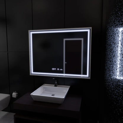Obdélníkové LED zrcadlo, 80x60cm, Verite Imperial Silver Motion Glow Marcello, systém odmlžování, hodiny a teploměr, stmívatelná zrcátka Marcello Výchozí název Alessandro Design