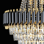 Křišťálový lustr CC900/800X1200, 23xE14, Průměr 80 ​​cm, Výška 120 cm, Lesklá zlatá a černá, Nastavitelná výška, Elegantní Design Křišťálové lustry Výchozí název Alessandro Design