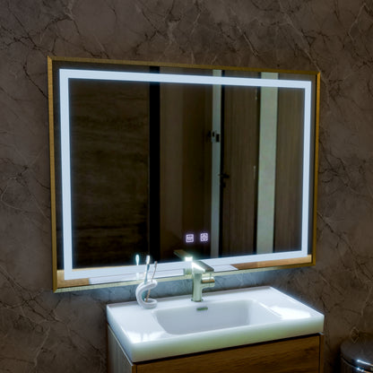 Kariri LED dotykové zrcadlo, 80x60 cm, funkce Demister, Rose Gold kartáčovaný rám zrcátka Korman E Výchozí název Alessandro Design