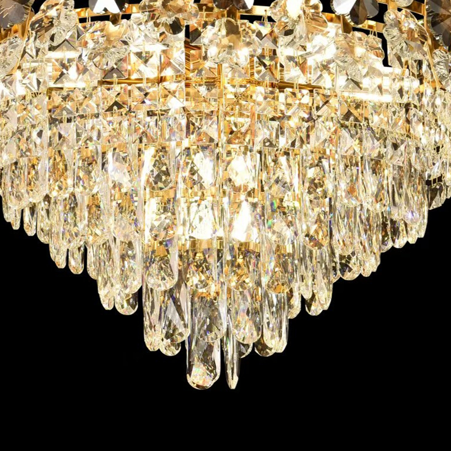 Candelabru Cristal FLORENCE Eleganza 9x E14, Diametru 50cm, Auriu Lucios, Inaltime Reglabila Candelabre Cristal Default Title Alessandro Design