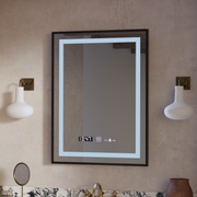 Obdélníkové LED zrcadlo, 50x70 cm, Verite Majeste Noir Motion Glow Marcello, systém odmlžování, hodiny a teploměr, stmívatelná zrcátka Marcello Výchozí název Alessandro Design