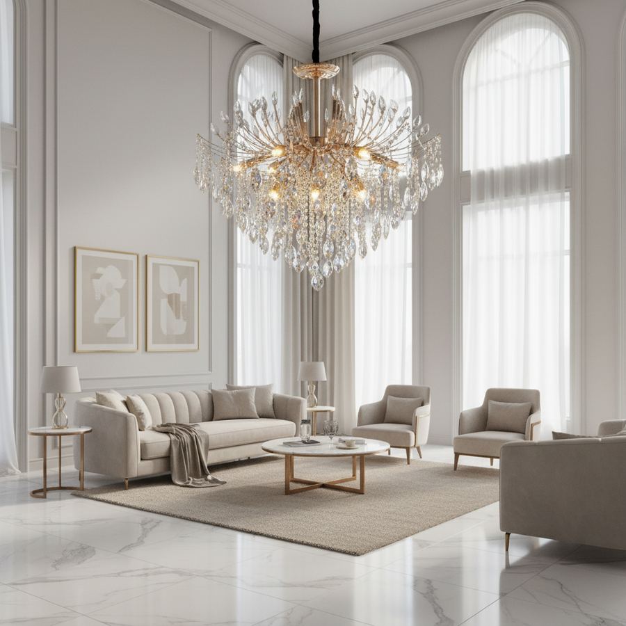 Křišťálový lustr CC9313/12FGD, 12x E14, Průměr 50cm, Zlatý