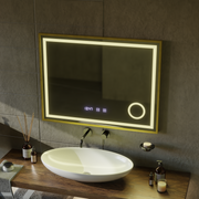 LED Touch CLARUS Systém odmlžování zrcadla, hodiny a teplota 80x60 cm Zlatý rám kartáčovaná kosmetická lupa Zrcadla Korman S Výchozí název Alessandro Design
