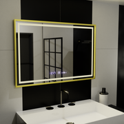 Obdélníkové LED zrcadlo, 100 x 65 cm, Verite Royale Gold Motion Glow Marcello, systém odmlžování, hodiny a teploměr, stmívatelná zrcátka Marcello Výchozí název Alessandro Design