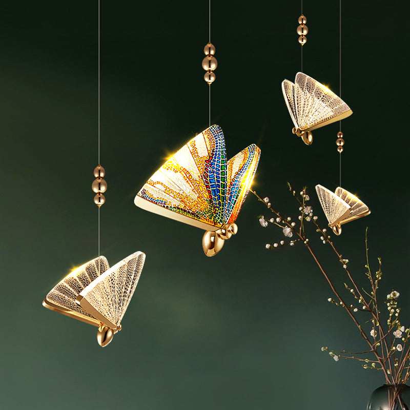 Akrylové LED závěsné světlo Butterfly 9W, teplé/neutrální/studené světlo 3000K/4000K/6000K, zlato, kov a akryl, výškově nastavitelné LED lustry Výchozí název Alessandro Design