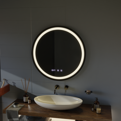 LED dotykové zrcátko NOVARA odmlžovací systém, hodiny a teplota 50 cm Černý rám broušená zrcátka Korman S Výchozí název Alessandro Design